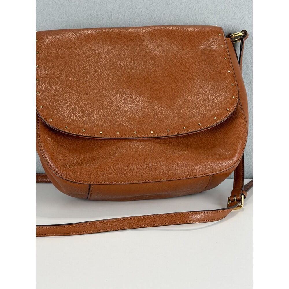 Lauren Ralph Lauren Brown Cow Leather Studded Saddle Crossbody Bag RLL
